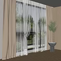 White Sheer Curtains With Beige Drapes For Indoor Window Decor With Green Plants