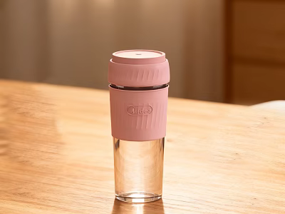 Coca-Cola Pink Transparent Vacuum Insulated Travel Mug On Wooden Table 3d model