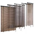 Contemporary Vertical Curtain Design With Wooden Slats And Metallic Frames