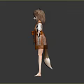 Anime Girl With Cat Ears Wearing Traditional White Orange Kimono