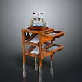 Vintage Wooden Apparatus With Multi Layer Shelves And Metal Top Device