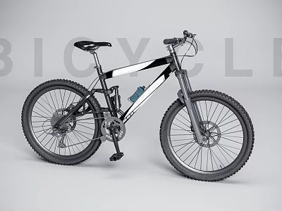 Black And White Mountain Bike With Large Tires Sturdy Frame And Suspension 3d model