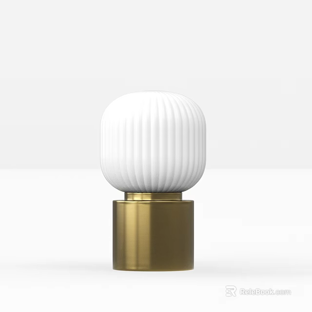 Modern Table Lamp With White Ribbed Lampshade And Brass Base 3d model