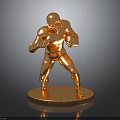 Golden Football Player Decorative Statue With Dynamic Pose On Circular Base 3d model