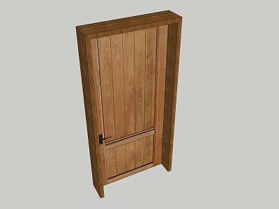Natural Wooden Swing Door With Wood Grain Pattern And Black Handle 3d model