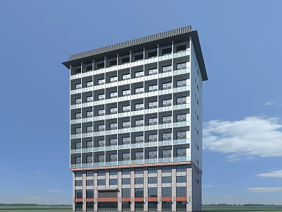 Modern Commercial Complex High Rise Building With Glass Curtain Wall And Traditional Roof 3d model