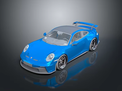 Blue Sports Car With Gray Roof Rear Spoiler Black Wheels And Sleek Design 3d model