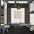 Modern Duplex Living Room Interior With High Ceiling Pendant Lights And Sofa Set Decor