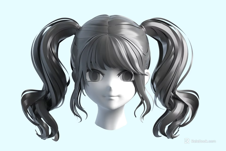 Woman With Curly Gray Hair Styled In Double Pigtails Hairstyle 3d model 