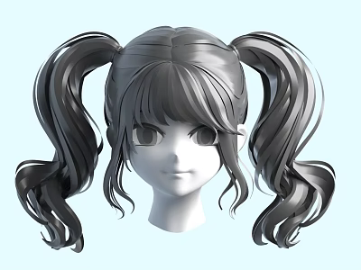 Woman With Curly Gray Hair Styled In Double Pigtails Hairstyle 3d model