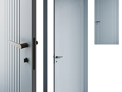 Sleek Contemporary Hinged Door With Frosted Glass Vertical Stripes And Black Handle 3d model