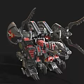 Mechanical Dinosaur With Metallic Structure Red Silver Color And Weapon Components