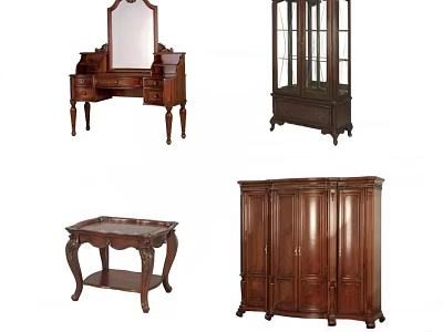 Vintage Wooden Dressing Table With Mirror Drawers And Classic Design Furniture 3d model