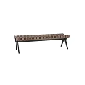 Wooden Outdoor Bench With Wavy Slat Design And Black Metal Legs