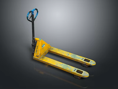 Yellow Manual Pallet Jack With Blue Handle For Industrial Material Handling 3d model