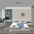 Modern Kids Room Interior With Bed Stuffed Toys Bookshelf And Playful Rug