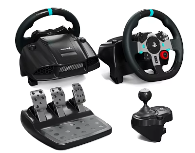Racing Game Steering Wheel Set With Pedals And Shifter Controller 3d model