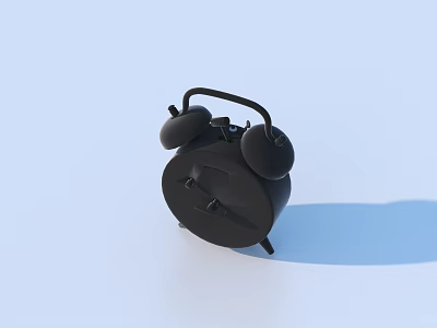 Black Alarm Clock With Two Bells Handle And Shadow On Light Background 3d model