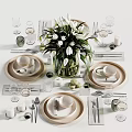 Elegant Dinnerware Set With Plates Glasses Tulips Vase Candles Placemats And Cutlery