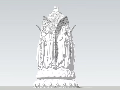 Traditional Religious Sculpture With Multiple Figures Intricate Carvings And Decorative Base 3d model