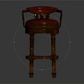 Traditional Wooden Frame Bar Stool With Leather Upholstered Seat Curved Legs And Armrests