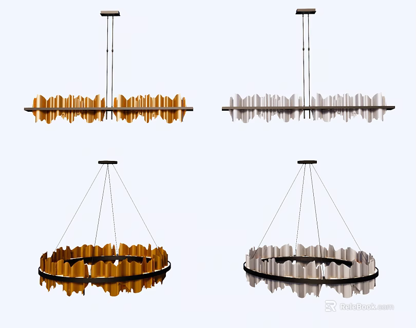 Modern Chandeliers With Linear And Circular Designs In Orange And White 3d model