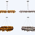 Modern Chandeliers With Linear And Circular Designs In Orange And White 3d model