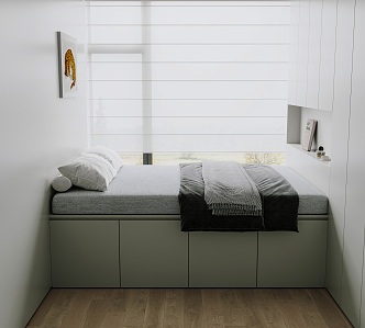 Bedroom Tatami Custom Tatami Bed Bay Window Tatami Wardrobe 3d model