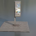 Public Telephone Booth With Advertisements And Metal Pole On Concrete Platform Outdoor
