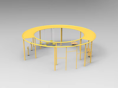 Colorful Circular Children's Play Area With Yellow Swings And Climbing Frames 3d model