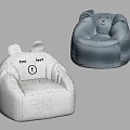 Cute White and Navy Blue Plush Bean Bag Chairs with Cartoon Faces and Rabbit Ears