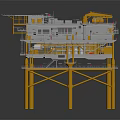 Cartoon Scene Of Multi Level Industrial Platform With Green Top Yellow Supports And Crane