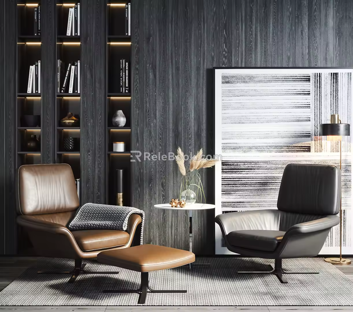 Modern leisure sofa combination leisure chair side table lamp combination 3d model