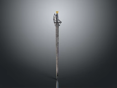 Decorative Sword With Slender Blade Ornate Hilt And Yellow Top Ornament 3d model