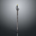 Decorative Sword With Slender Blade Ornate Hilt And Yellow Top Ornament