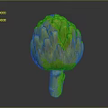 Fresh Artichoke with yellow green scales and a green stem on a dark smooth background
