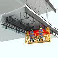 Professional Office Building Exterior Maintenance With Workers On Yellow Suspended Platform