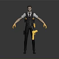 Male Character Wearing Black Vest White Shirt With Yellow Gloves And Tools