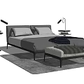 Modern Double Bed With Gray Bedding Bedside Tables Bench And Floor Lamp 3d model
