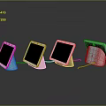 Colorful Electronic Smart Display Devices With Stands Showing Various Screen Contents