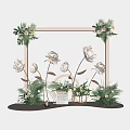 Stylish Floral Installation with White Frame Large Flowers Greenery and Decorative Elements 3d model
