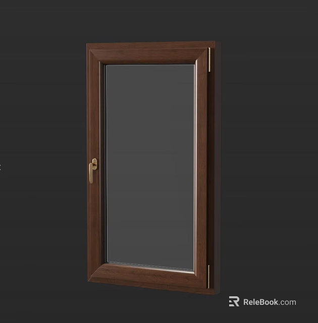 Modern Wooden Frame Casement Window with Clear Glass and Gold Handle Design 3d model 