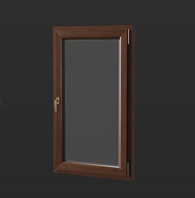 Modern Wooden Frame Casement Window with Clear Glass and Gold Handle Design 3d model