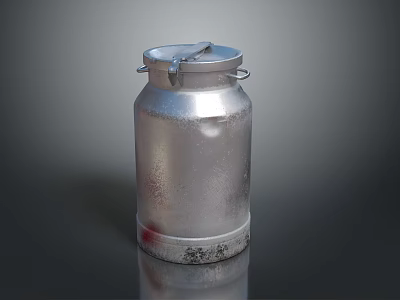 Vintage Silver Metal Milk Can With Handle Lid And Textured Surface As Household Item 3d model