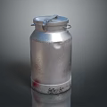 Vintage Silver Metal Milk Can With Handle Lid And Textured Surface As Household Item