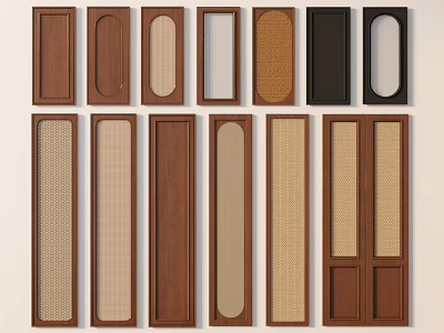 Various Cabinet Doors With Wooden Mesh Fabric Panels And Different Colors 3d model