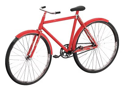 Red Classic Bicycle Featuring Black Seat Steel Frame And Large Wheels 3d model