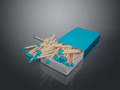 Open Blue Matchbox With Scattered Wooden Matches Blue Tips On Dark Surface 3d model