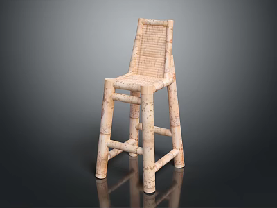 Light Colored Leisure Chair With Woven Backrest And Wooden Frame Design 3d model
