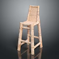 Light Colored Leisure Chair With Woven Backrest And Wooden Frame Design